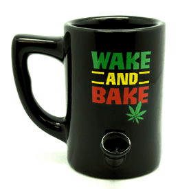 Black Wake and Bake Pipe Mug